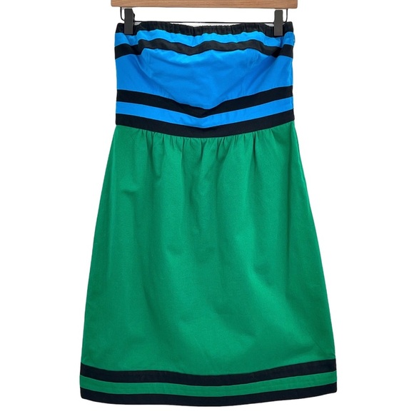 NEW The Limited Strapless Dress Preppy Colorblock Blue Green Black Stripes | 4 - Picture 2 of 10